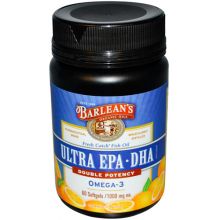 Barlean's, Fresh Catch Fish Oil, Ultra EPA·DHA, Double Potency, Orange Flavor, 1300 mg, 60 Softgels