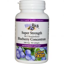 Natural Factors, BlueRich Super Strength Blueberry Concentrate, 500 mg, 90 Softgels