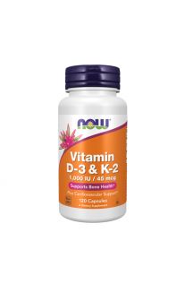 Now Foods, 維生素 D-3 和 K-2, 1000IU / 45mcg，120 粒膠囊.